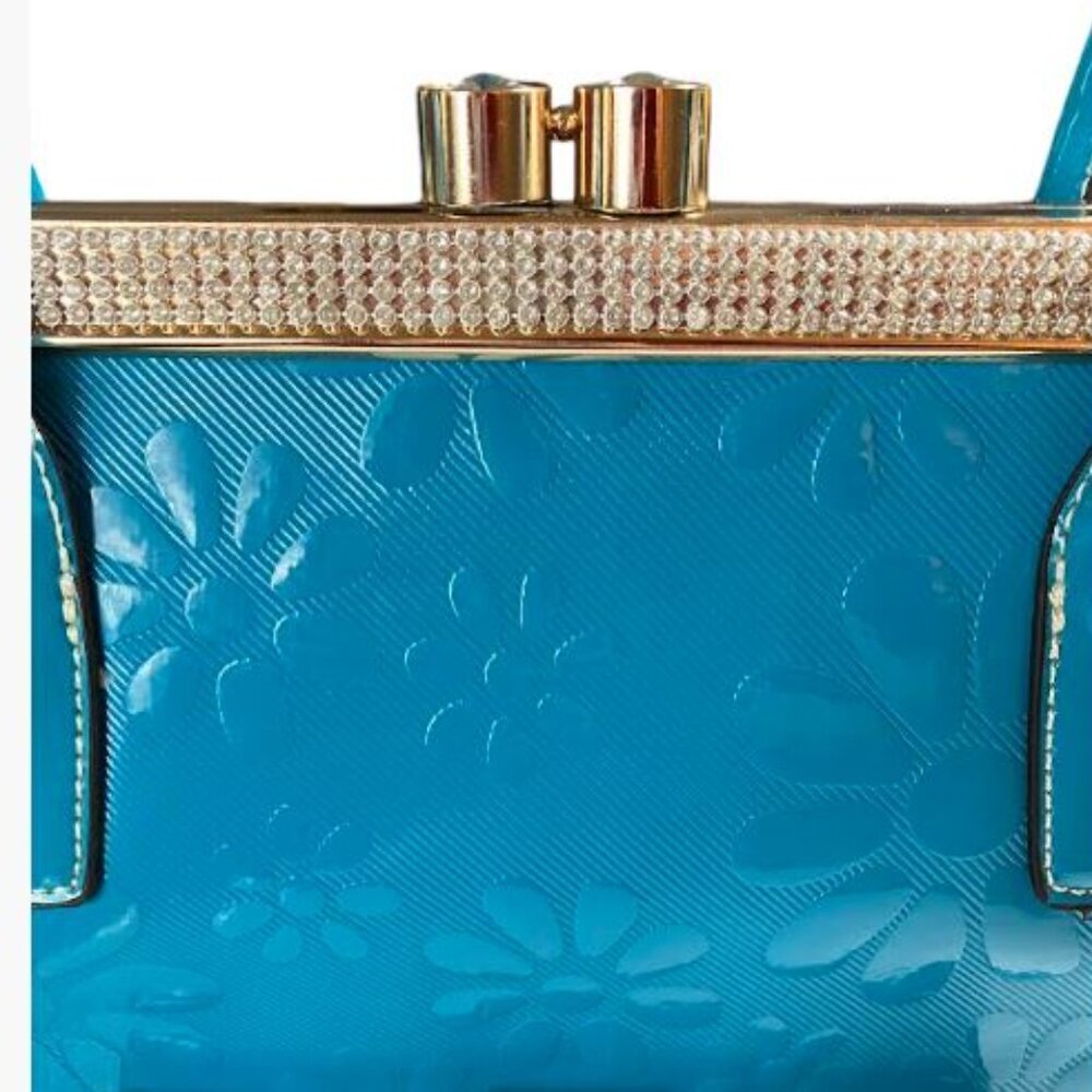 Vintage Candace Christian Napa Valley Patent Leather Large Turquois Tote EUC - Picture 11 of 14